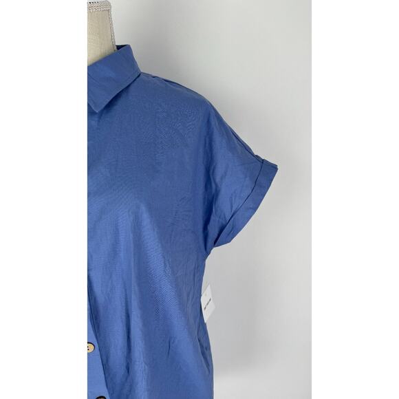 Better Be Womens Blue Button Up Short Sleeve Cotton Romper Collared Large NWT - Picture 6 of 13